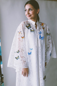 A Garden Of Butterflies Kaftan, in Off White Lace (length 56inch)