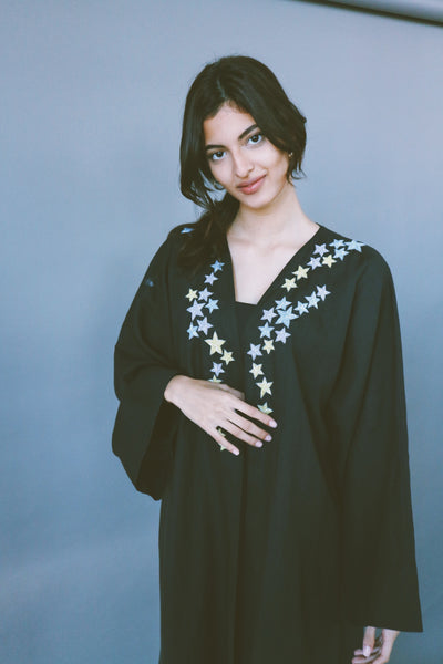 Dancing Stars Abaya, Colorful Embroidery On Black