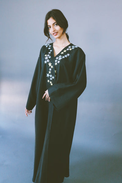 Dancing Stars Abaya, Colorful Embroidery On Black
